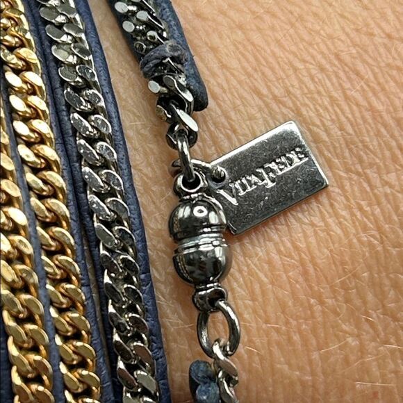 Vita Fede Multicolor Chain Navy Leather Wrap Bracelet - Picture 2 of 5